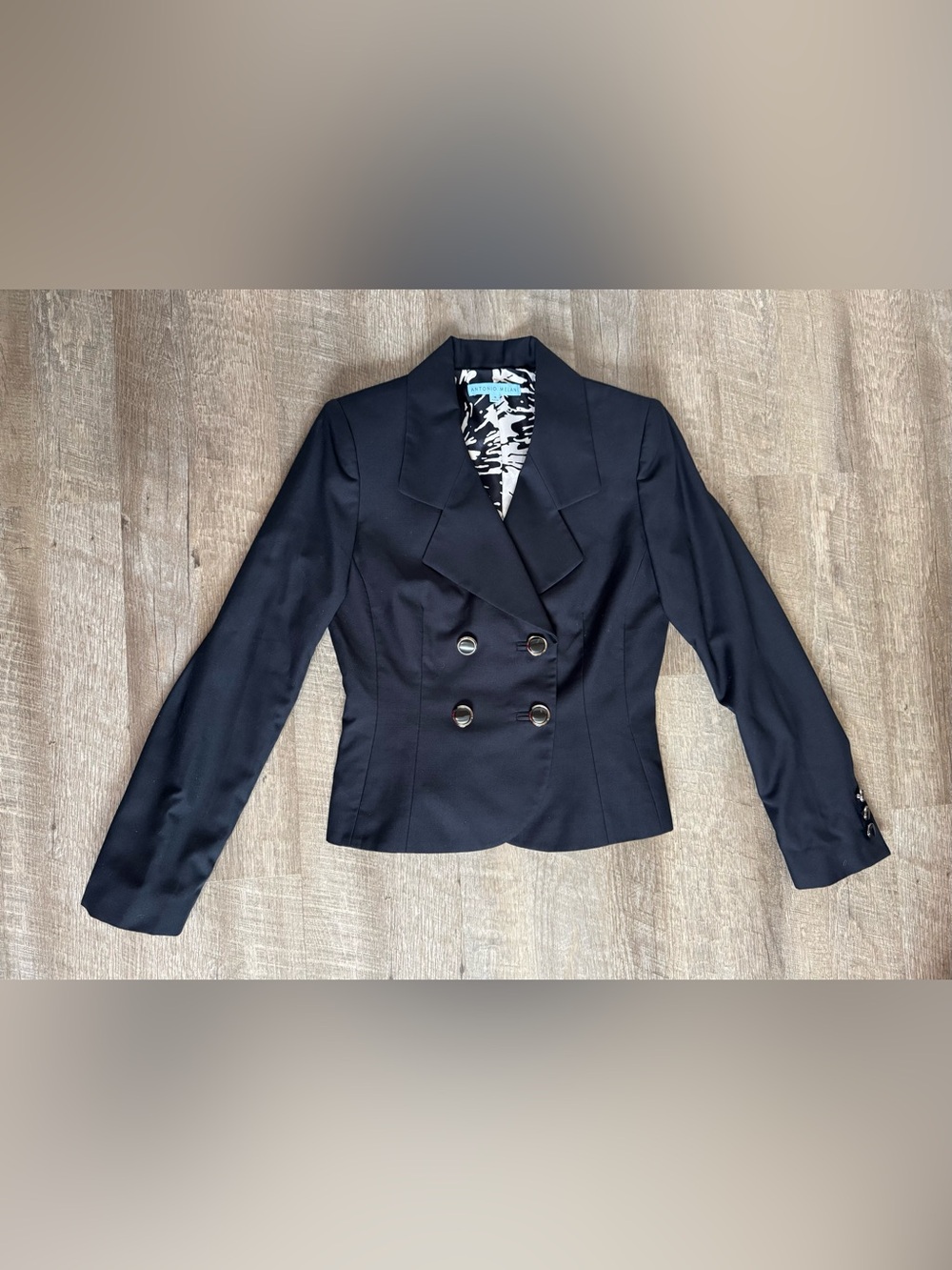 ANTONIO MELANI Black Double-Breasted Tailored Blazer, Size 4